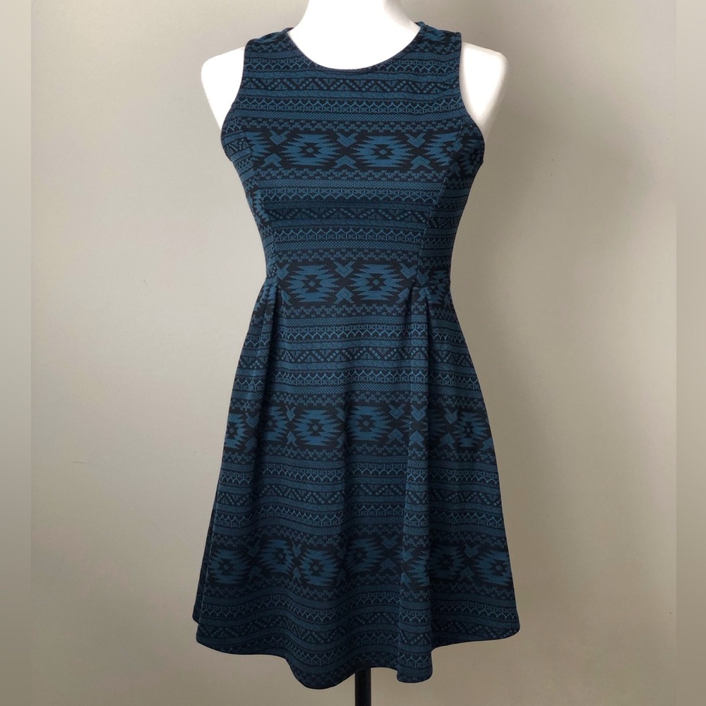 Tribal print skater dress - size MEDIUM - Tyche - fit and flare geometric dress